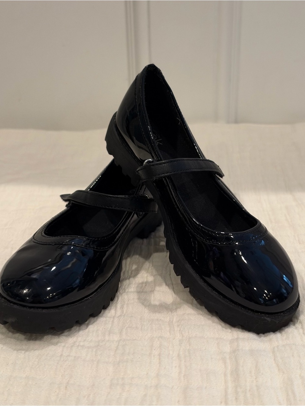 Black Patent Mary Jane Lug Sole Flats